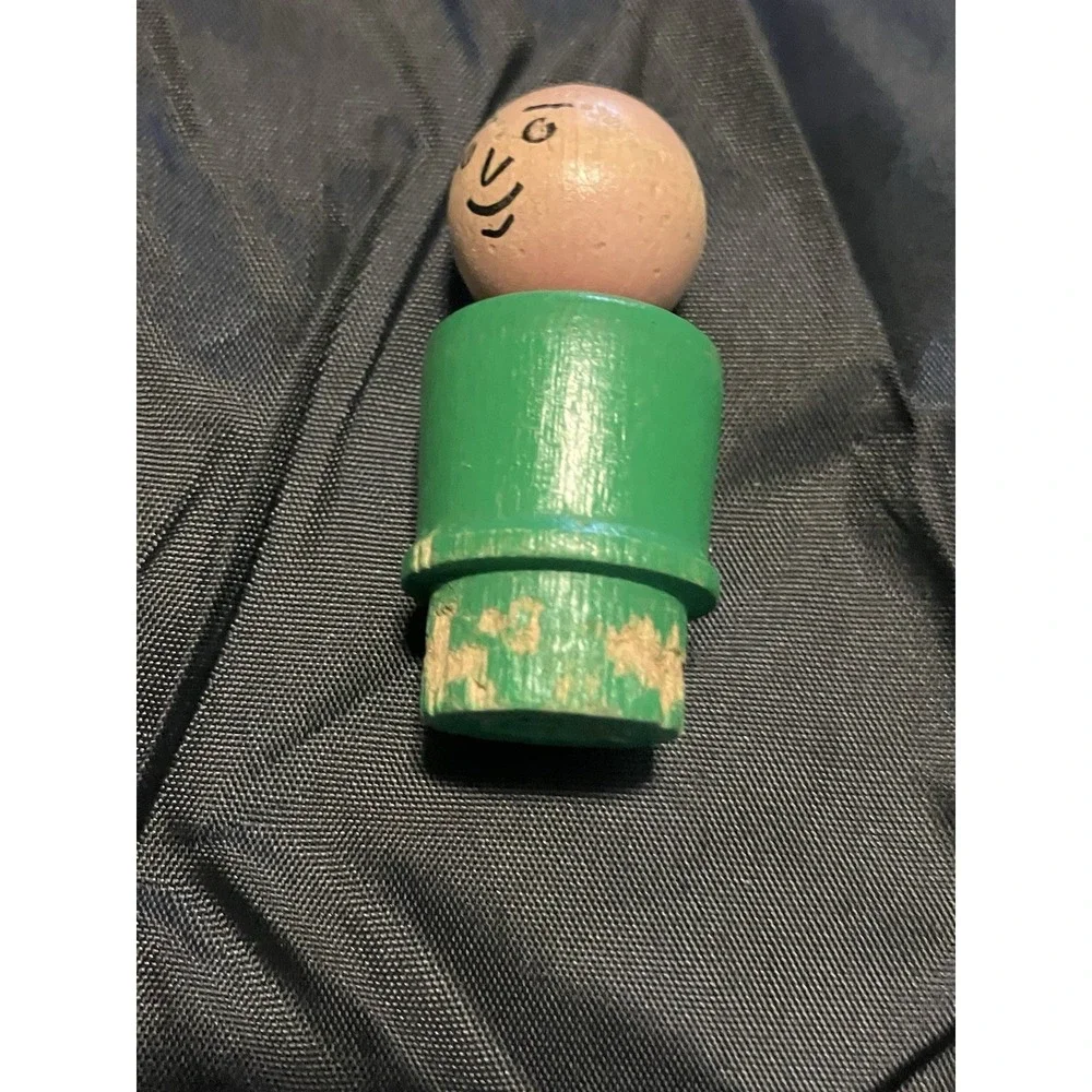 1960s Vintage Fisher Price Little People Green Wood Dad Bald With Car Vehicle